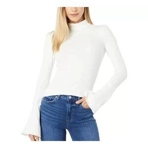 FREE PEOPLE Sydney Turtleneck Top XS Ivory White Rib Flare Sleeves Cotton Blend